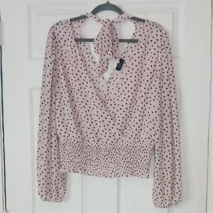 Polka Dot Wrap Blouse - Pink